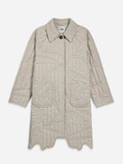 Oatmeal Marble Quilted Coat Womens Long Coat Collared Button Up Outerwear Jacket Womens Patterned Quilted Coat 