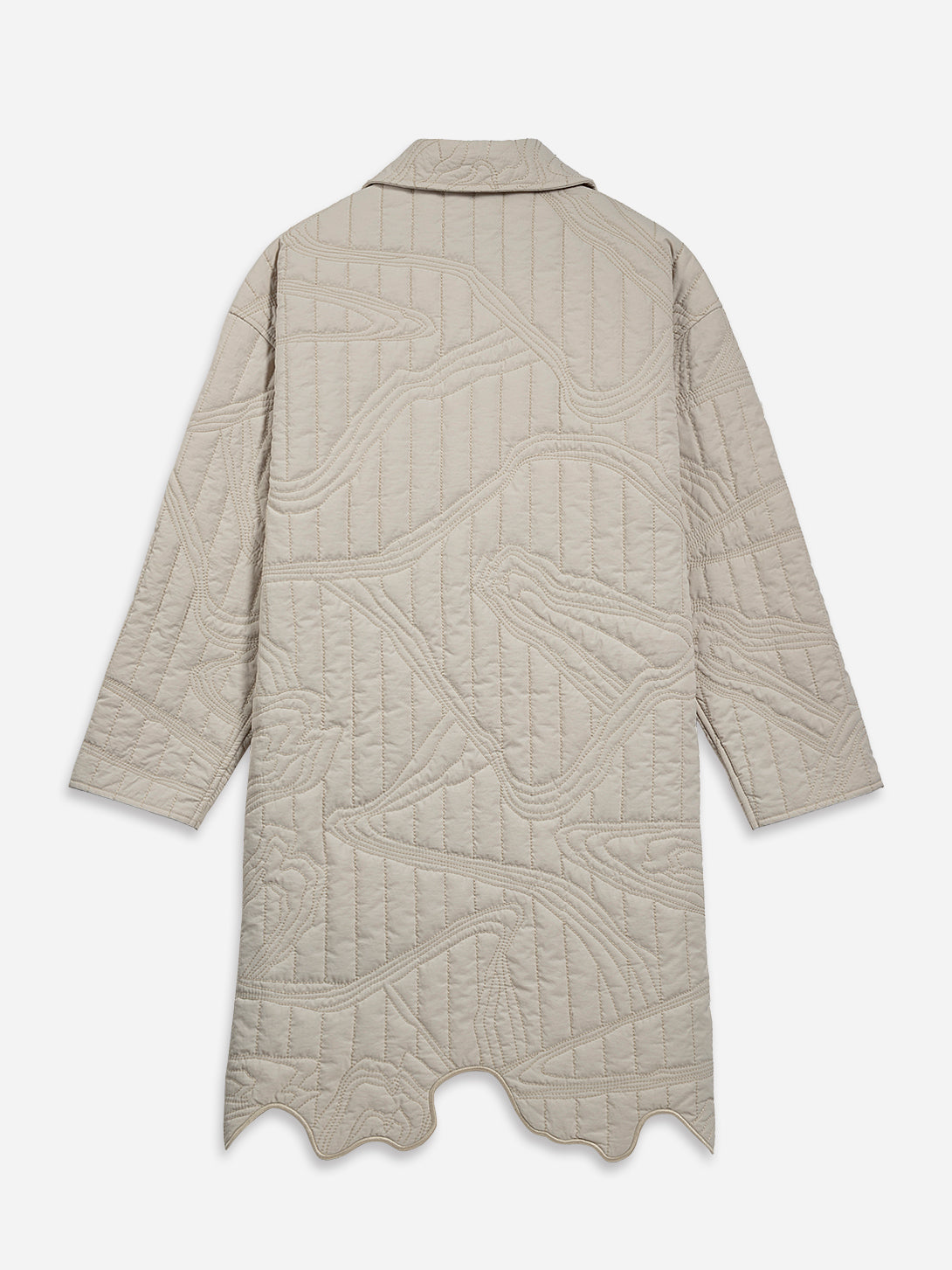 Oatmeal Marble Quilted Coat Womens Long Coat Collared Button Up Outerwear Jacket Womens Patterned Quilted Coat 