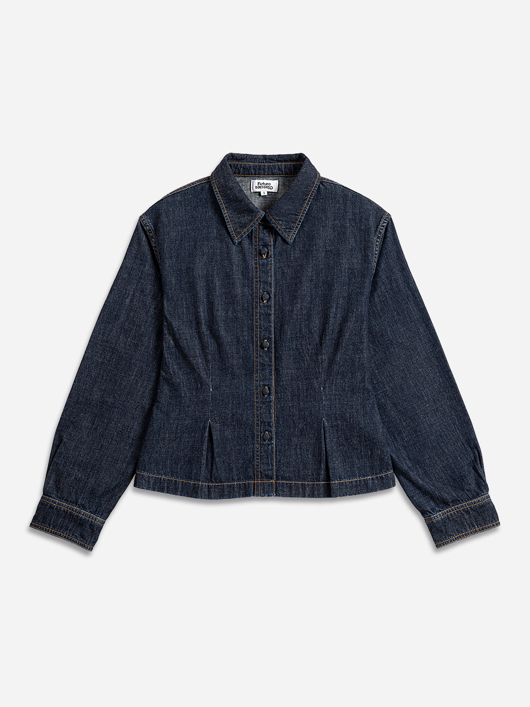 Dk Indigo Sculptured Denim Shirt Womens Dark Wash Denim Button Up Long Sleeve Shirt Denim Collared Shirt 