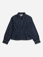 Dk Indigo Sculptured Denim Shirt Womens Dark Wash Denim Button Up Long Sleeve Shirt Denim Collared Shirt 