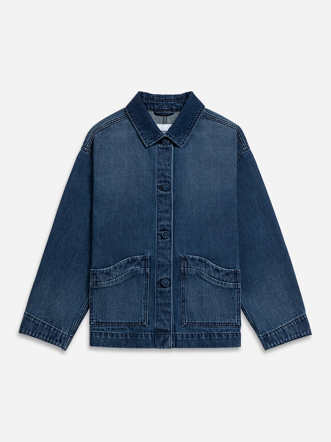Mid Indigo Denim Worker Jacket Womens Chore Jacket Unlined Womens Coat Denim Collared Jacket 