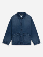 Mid Indigo Denim Worker Jacket Womens Chore Jacket Unlined Womens Coat Denim Collared Jacket 
