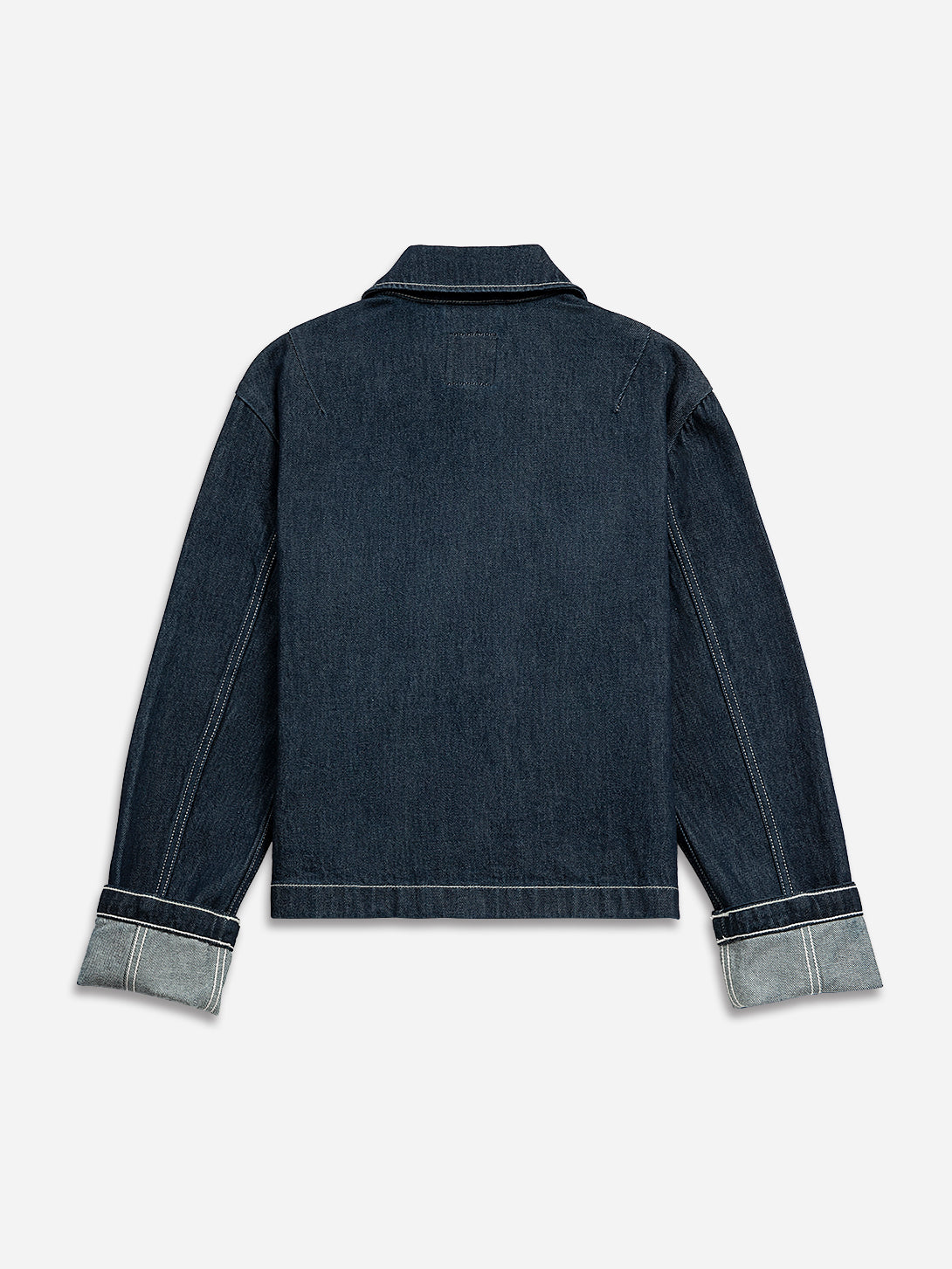 Dk Indigo Cuffed Peter Pan Jacket Womens Denim Jacket Cuffed Sleeve Denim Coat Collared Button Up Denim Outerwear