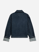 Dk Indigo Cuffed Peter Pan Jacket Womens Denim Jacket Cuffed Sleeve Denim Coat Collared Button Up Denim Outerwear