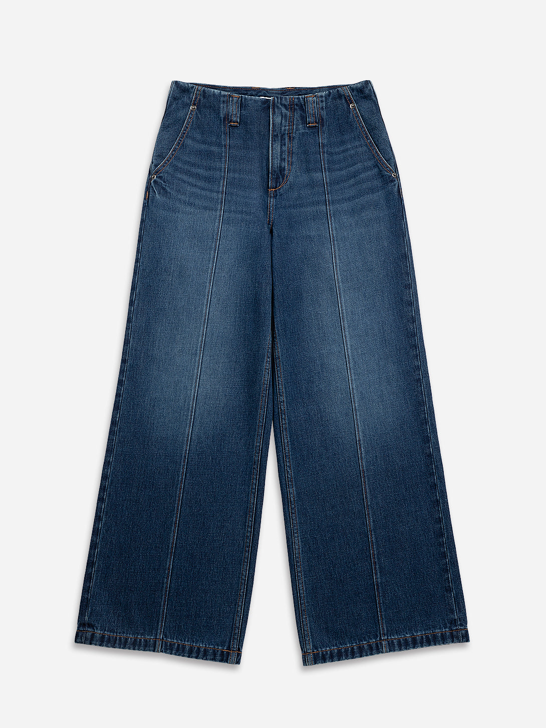 Mid Indigo Panel Jeans Womens Dark Wash Wide Leg Jeans Contrast Denim Wash Indigo