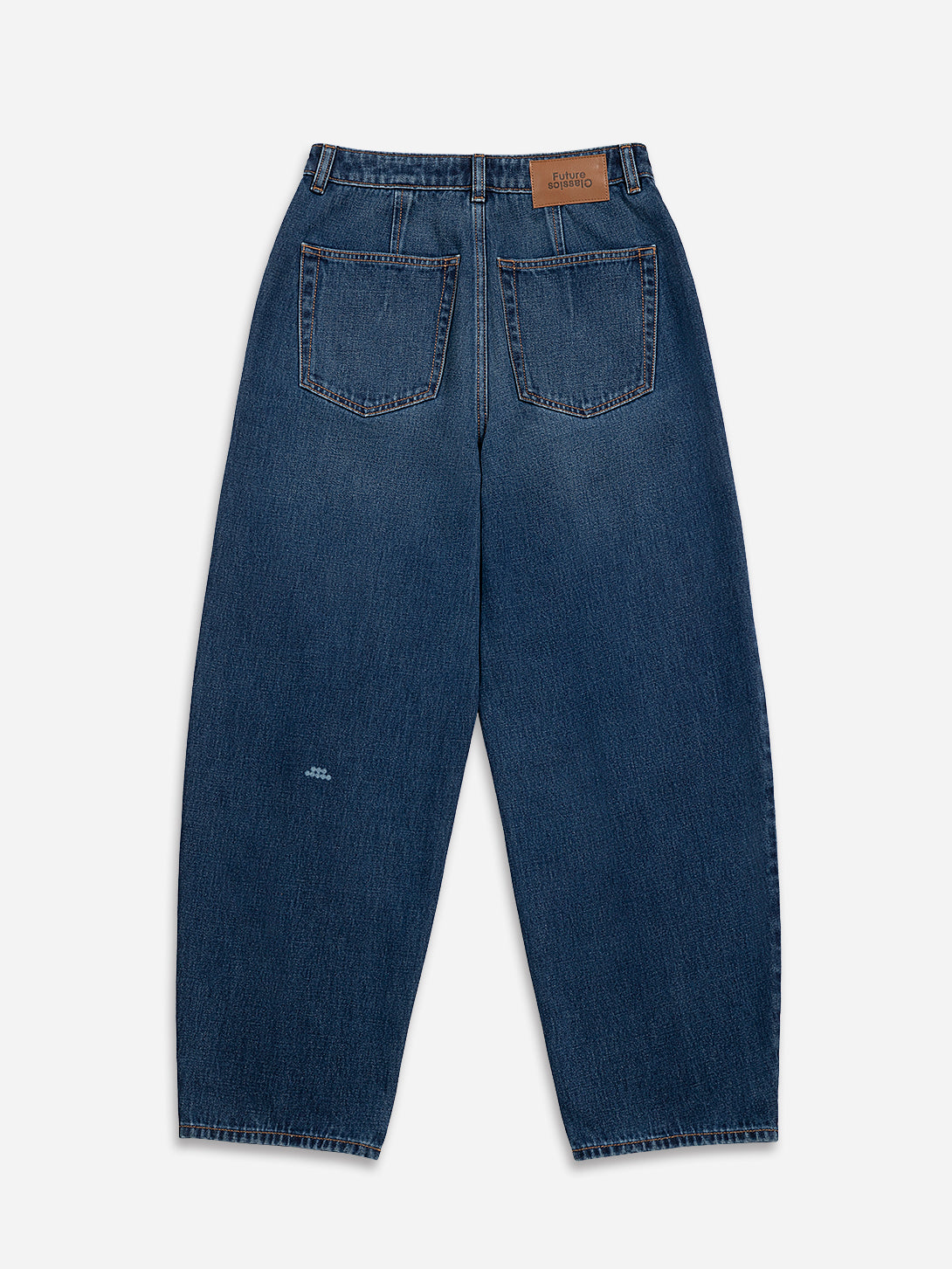 Mid Indigo Structured Barrel Jeans Womens Tapered Fit Jeans Dark Denim Wash Mid Indigo Denim Pants 