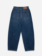 Mid Indigo Structured Barrel Jeans Womens Tapered Fit Jeans Dark Denim Wash Mid Indigo Denim Pants 