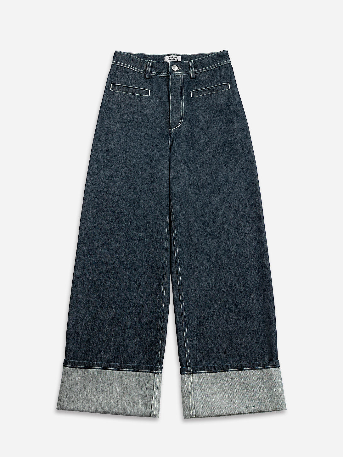 Dk Indigo Womens Wide Leg Relaxed Fit Jeans Cuffed Bottom Jeans Dark Indigo Wash 