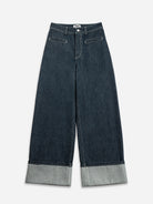Dk Indigo Womens Wide Leg Relaxed Fit Jeans Cuffed Bottom Jeans Dark Indigo Wash 