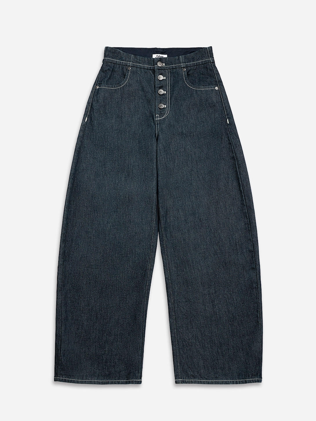 Dk Indigo Rinse Wash Round Jeans Womens Wide Leg Dark Denim Wash Jeans Button Up Closure High Waisted Denim 