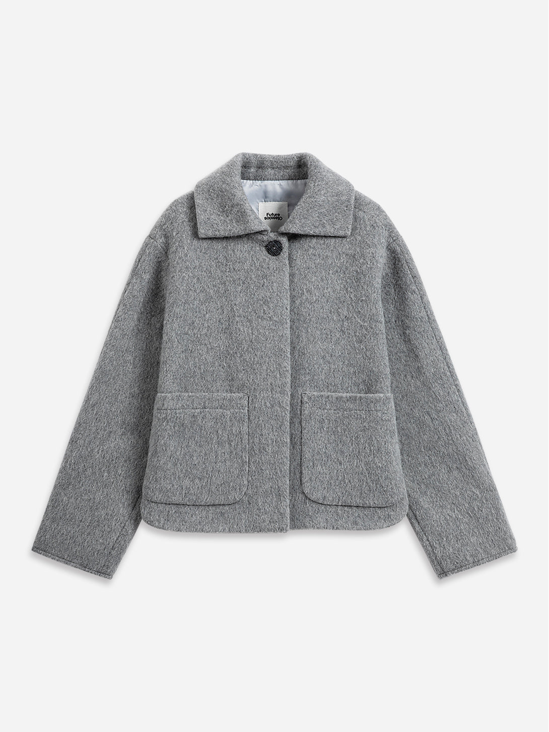 Heather Flint Grey Hairy Wool Jacket Womens Collared Wool Overcoat Womens Pea Coat 