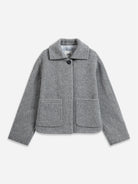 Heather Flint Grey Hairy Wool Jacket Womens Collared Wool Overcoat Womens Pea Coat 