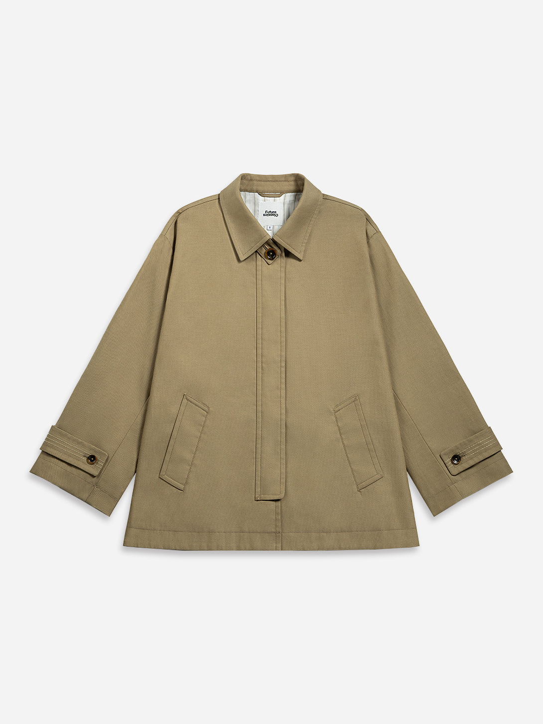 Lead Grey Side Slit City Jacket Womens Boxy Jacket Wide Sleeves Collared Button Up Outerwear 