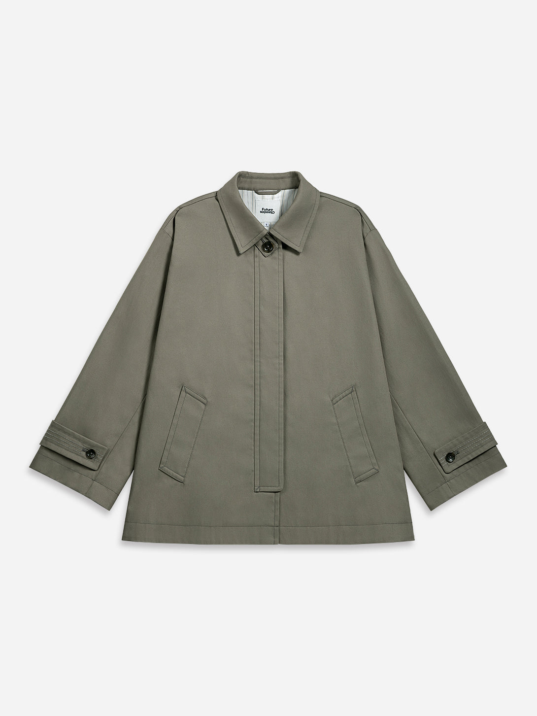 Shadow Green Side Slit City Jacket Womens Boxy Jacket Wide Sleeves Collared Button Up Outerwear 