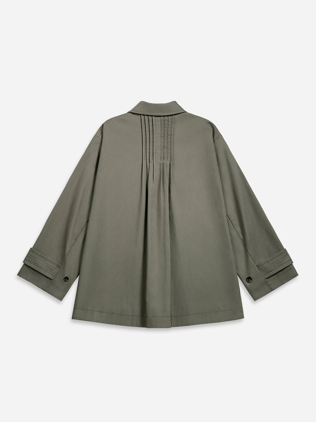 Shadow Green Side Slit City Jacket Womens Boxy Jacket Wide Sleeves Collared Button Up Outerwear 