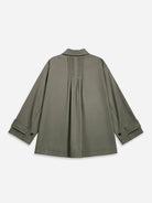 Shadow Green Side Slit City Jacket Womens Boxy Jacket Wide Sleeves Collared Button Up Outerwear 