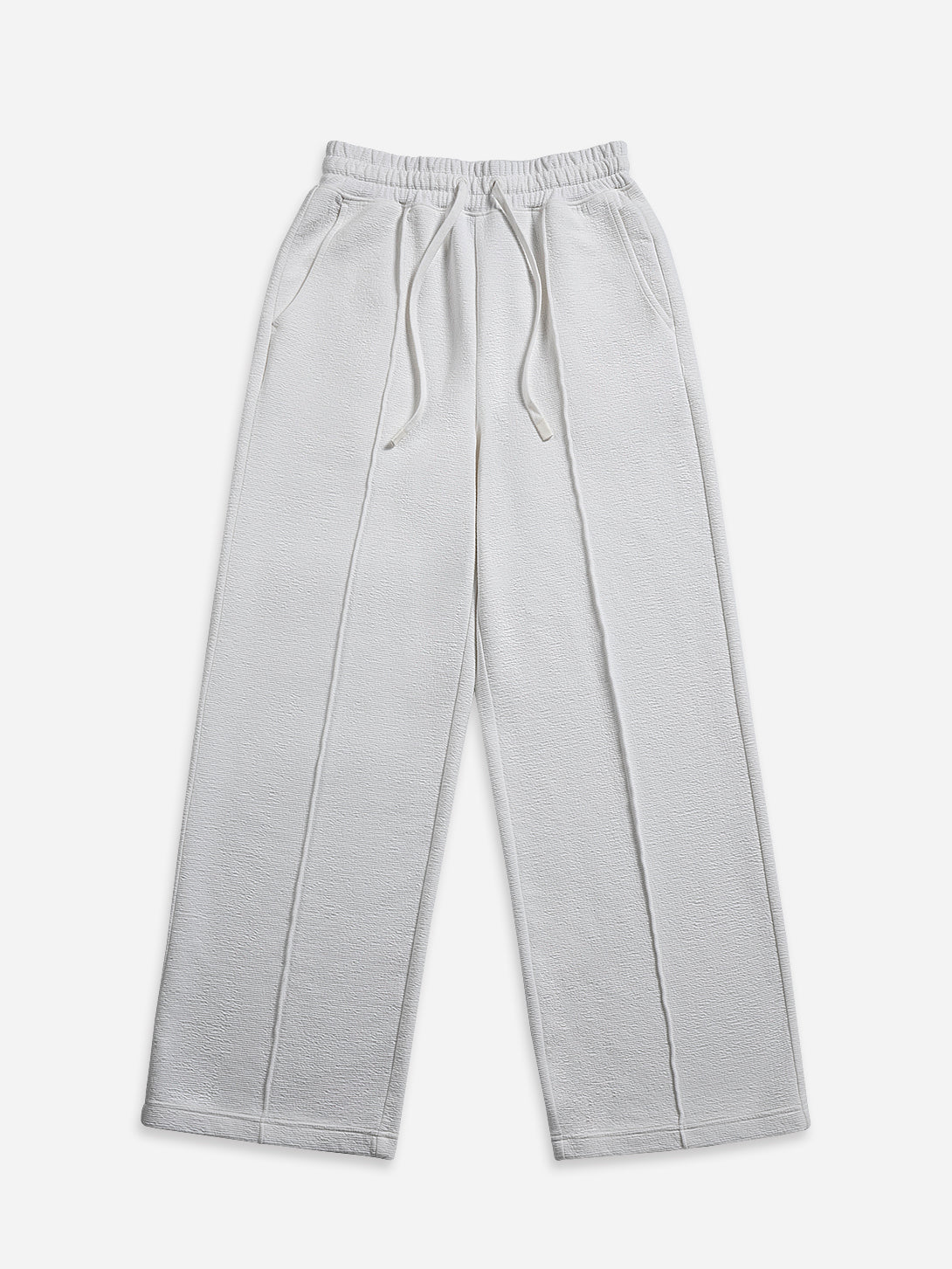 Offwhite Textured Pintuck Sweatpants Womens Textured Pleated Drawstring Sweatpants Single Long Pleat Elastic Waistband Comfort Loungewear
