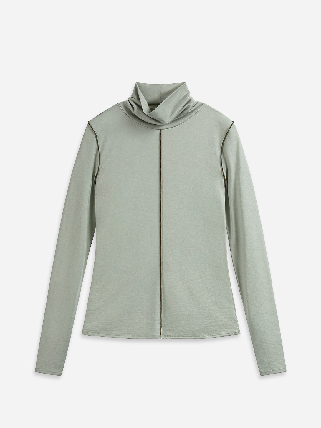 Mineral Grey Exposed Seam Turtleneck Top Womens Light Weight Stretch Pullover Turtleneck Long Sleeve Top 