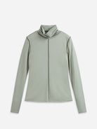 Mineral Grey Exposed Seam Turtleneck Top Womens Light Weight Stretch Pullover Turtleneck Long Sleeve Top 