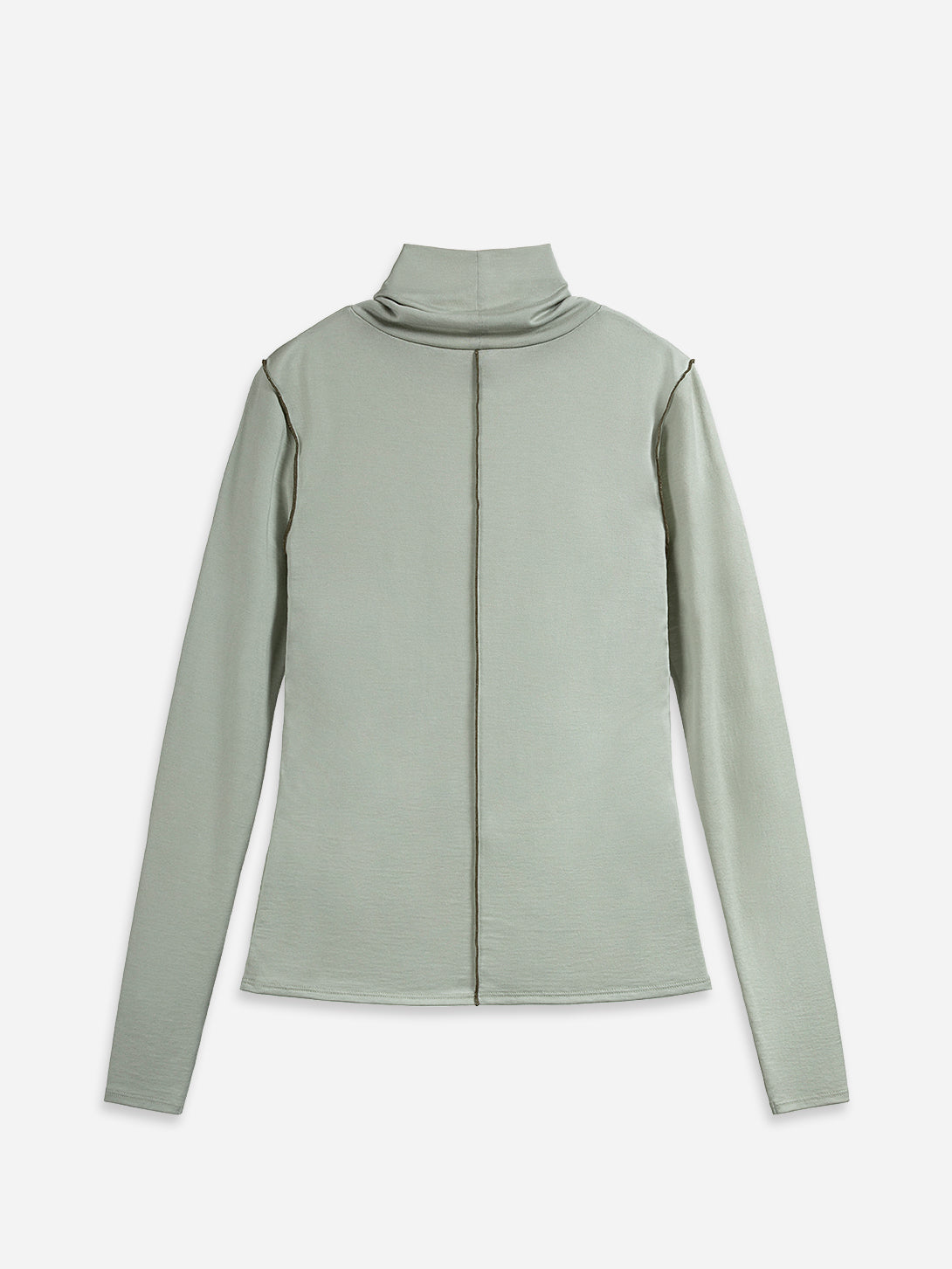 Mineral Grey Exposed Seam Turtleneck Top Womens Light Weight Stretch Pullover Turtleneck Long Sleeve Top 