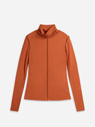 Rust Orange Exposed Seam Turtleneck Top Womens Light Weight Stretch Pullover Turtleneck Long Sleeve Top 