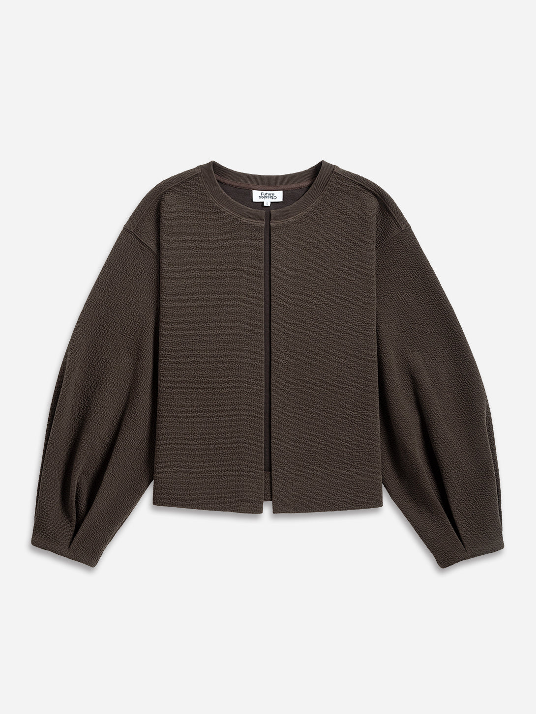 Dk Cedar Textured Split Cardigan Womens Textured Open Cardigan Puff Sleeve Feature Womens Layering Cardigan Crew Neckline 