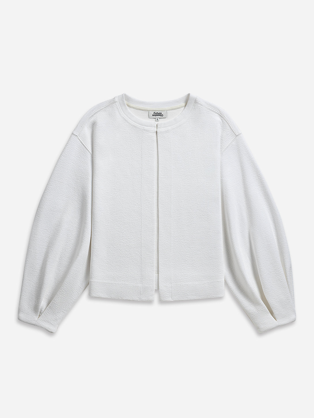 Offwhite Textured Split Cardigan Womens Soft Light Weight Open Cardigan Long Puff Sleeves Layering Garment 