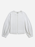 Offwhite Textured Split Cardigan Womens Soft Light Weight Open Cardigan Long Puff Sleeves Layering Garment 