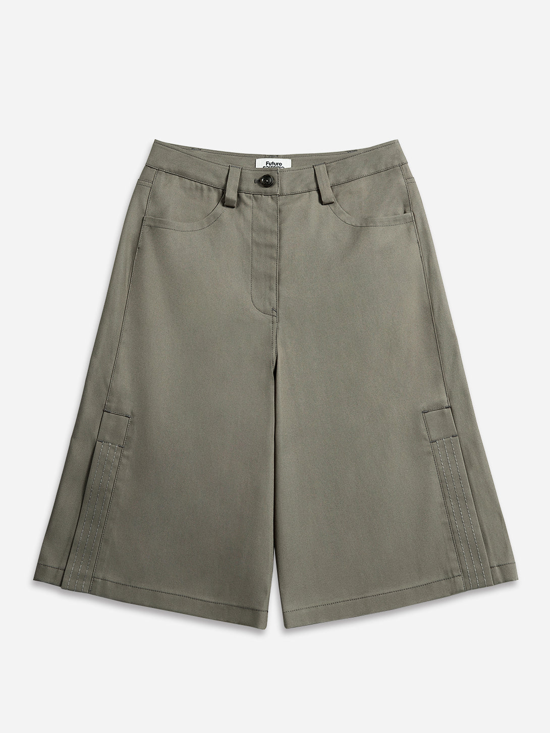 Shadow Green Side Slit City Shorts Womens Baggy Long Shorts Slit Side Feature Cotton Shorts