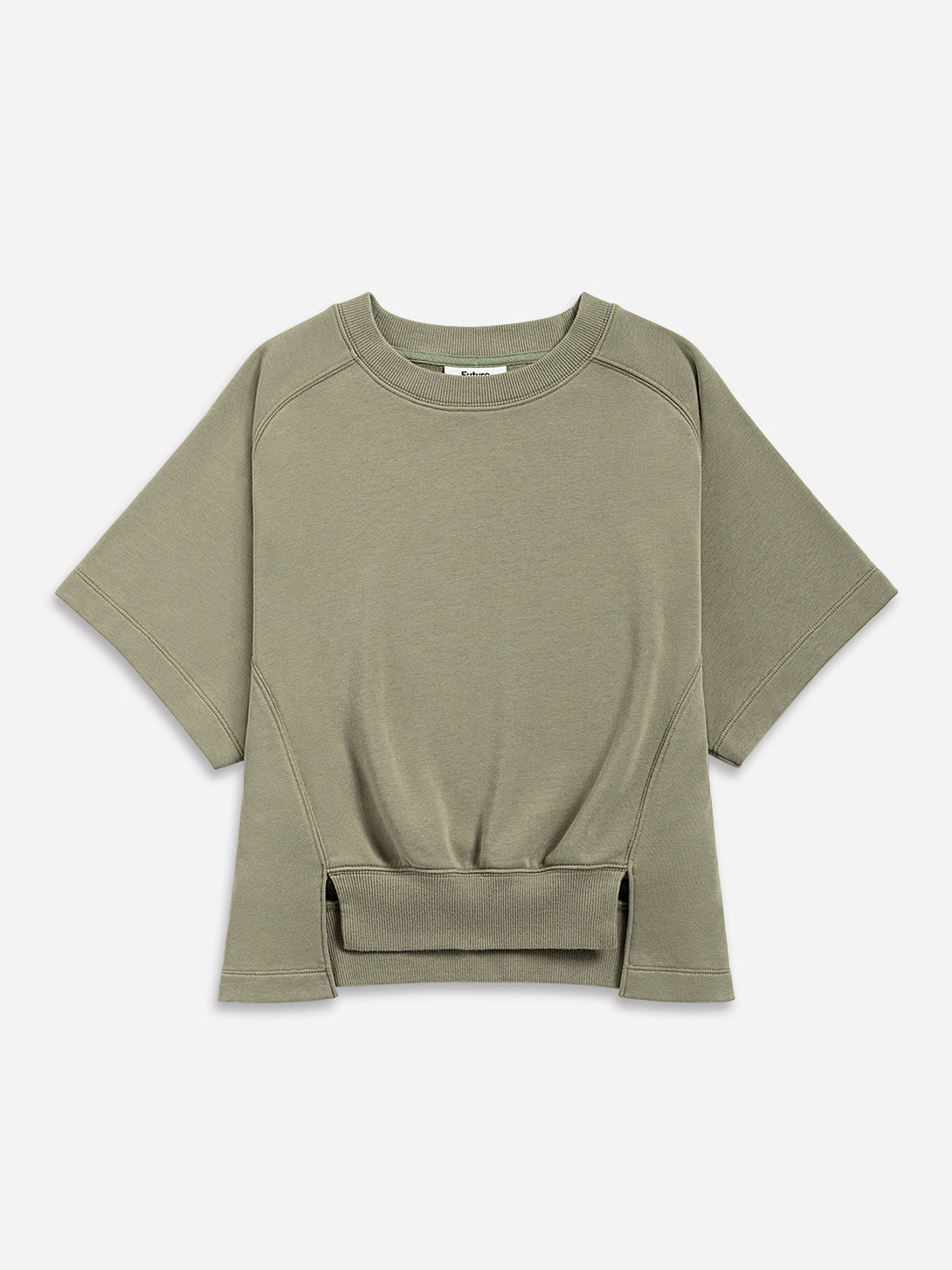 Olive Panel SS Sweatshirt Womens Relaxed Fit Short Sleeve Sweatshirt Womens Pullover Crew Neck Layering Shirt 