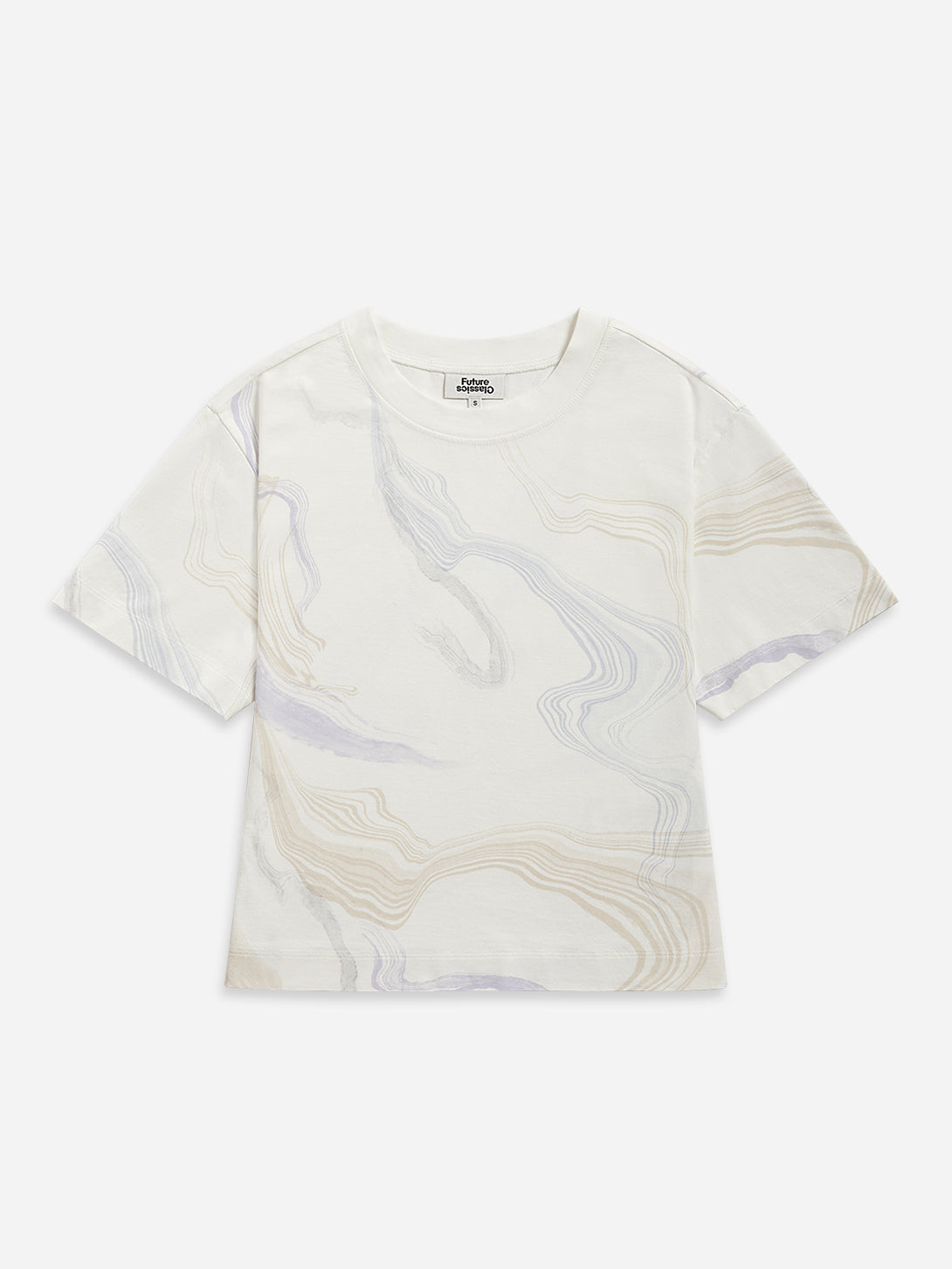 Offwhite / Icelandic Purple AOP Tee Womens Cropped Short Sleeve Tee AOP Print T Shirt 