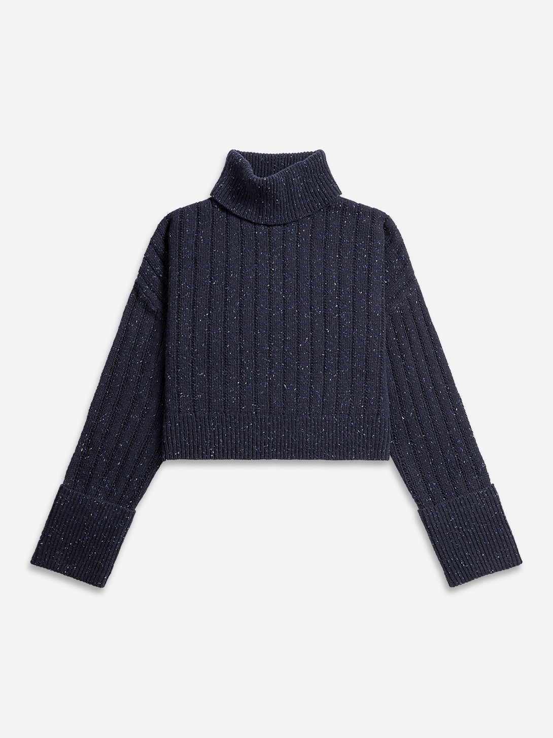 Navy Blazer Heather Cuffed Turtleneck Sweater Womens Cropped Knit Turtleneck Sweater Wool Cashmere Sweater Long Sleeve Pullover