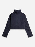 Navy Blazer Heather Cuffed Turtleneck Sweater Womens Cropped Knit Turtleneck Sweater Wool Cashmere Sweater Long Sleeve Pullover