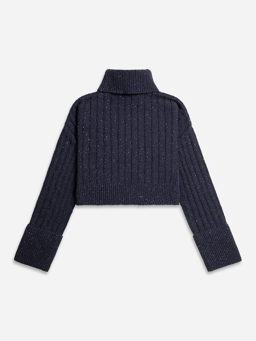 Navy Blazer Heather Cuffed Turtleneck Sweater Womens Cropped Knit Turtleneck Sweater Wool Cashmere Sweater Long Sleeve Pullover