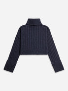 Navy Blazer Heather Cuffed Turtleneck Sweater Womens Cropped Knit Turtleneck Sweater Wool Cashmere Sweater Long Sleeve Pullover