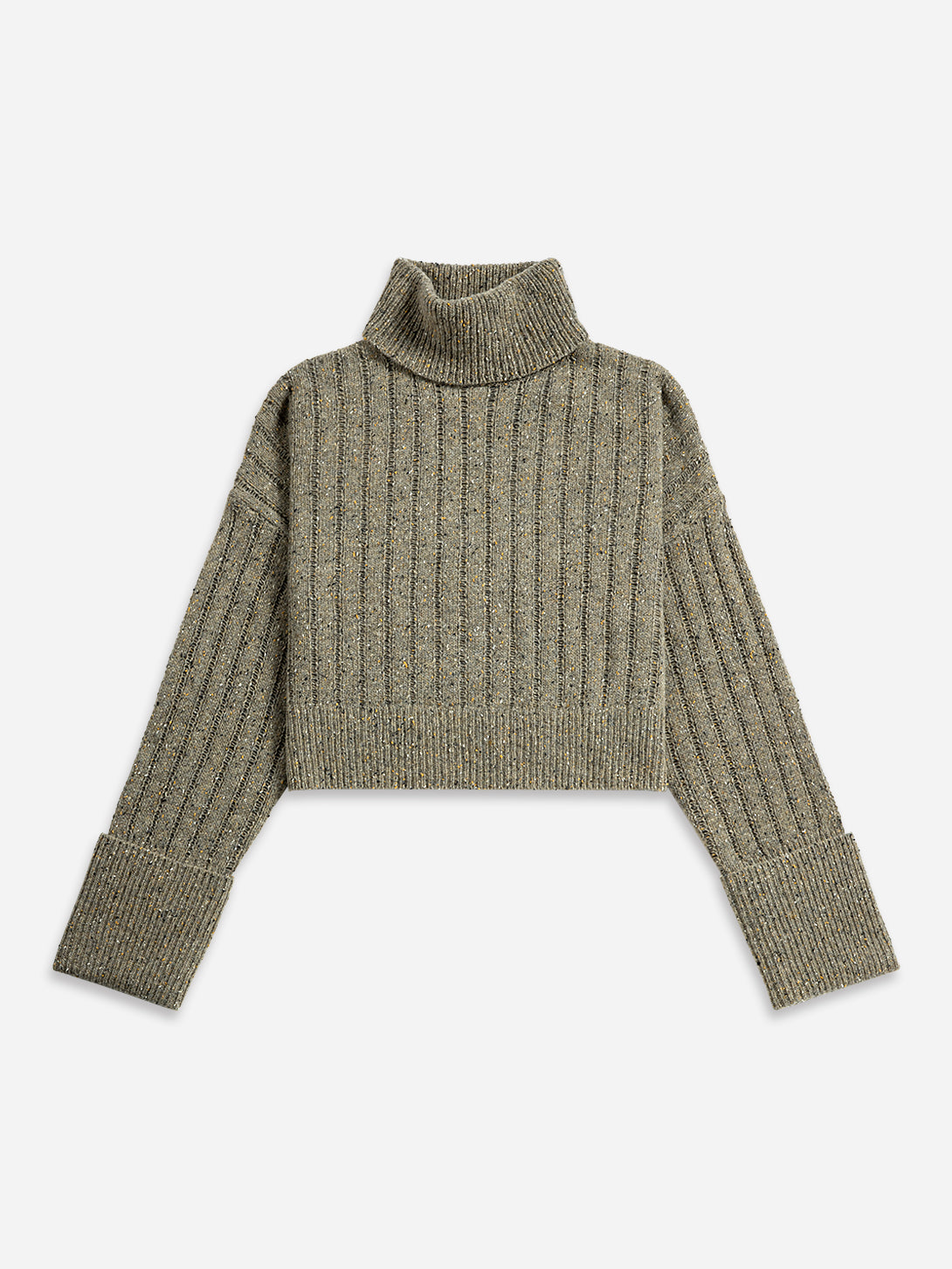 Olive Heather Cuffed Turtleneck Sweater Womens Cropped Knit Turtleneck Sweater Wool Cashmere Sweater Long Sleeve Pullover