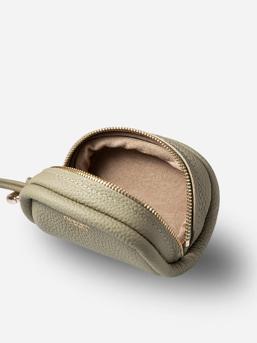 Earthy Olive Micro Loaf Zip Pouch Womens Small Leather Pouch Keychain String small Pocket Bag