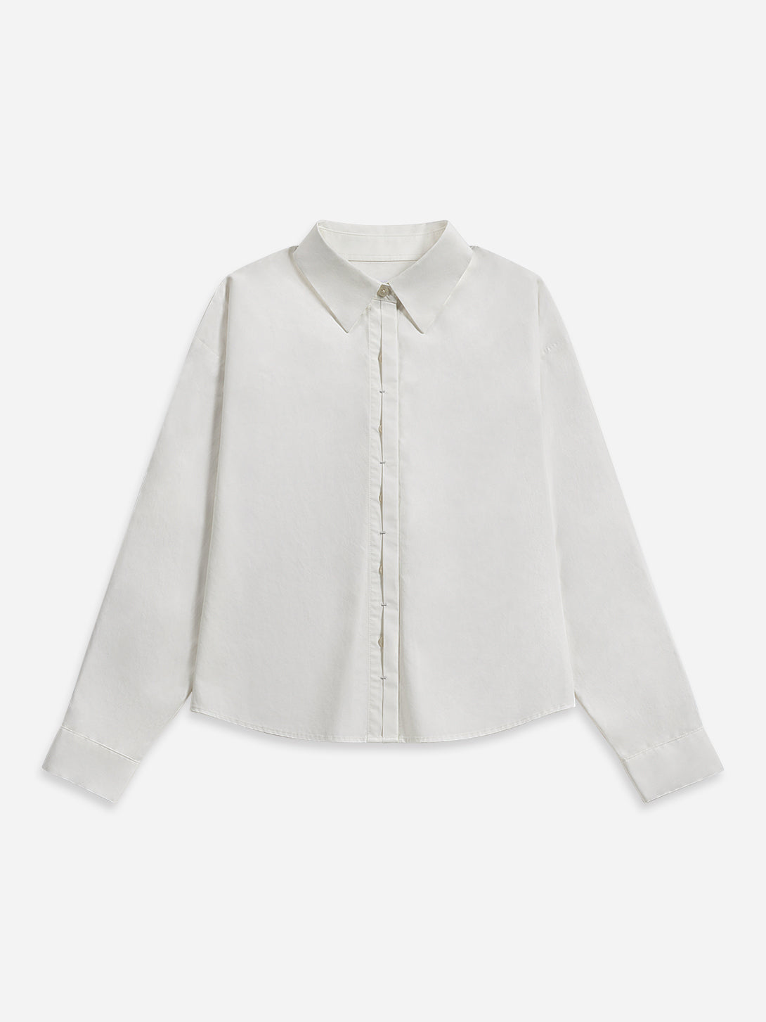 Offwhite Crop Boxy Shirt Womens Button Up Cotton Casual Shirt Long Sleeve Dress Shirt Collared Cropped 