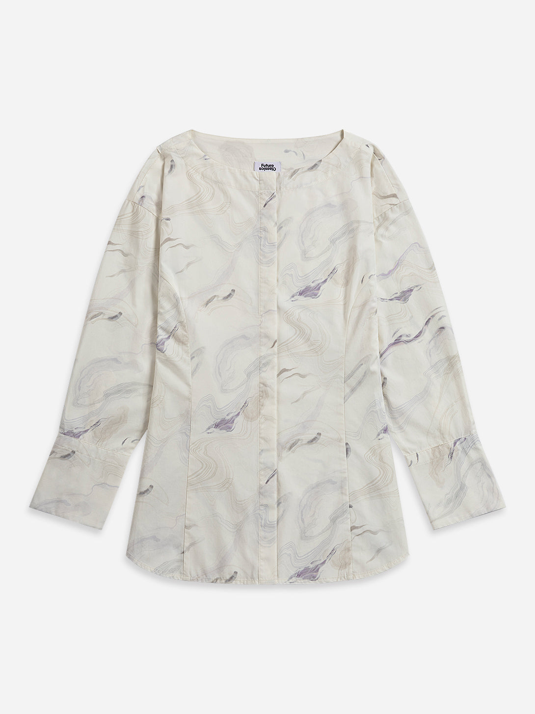 Seedpearl AOP AOP Boat Neck Shirt Womens All Over Print Long Sleeve Woven Shirt Loose Crew Neck Fit Cotton 