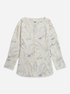 Seedpearl AOP AOP Boat Neck Shirt Womens All Over Print Long Sleeve Woven Shirt Loose Crew Neck Fit Cotton 
