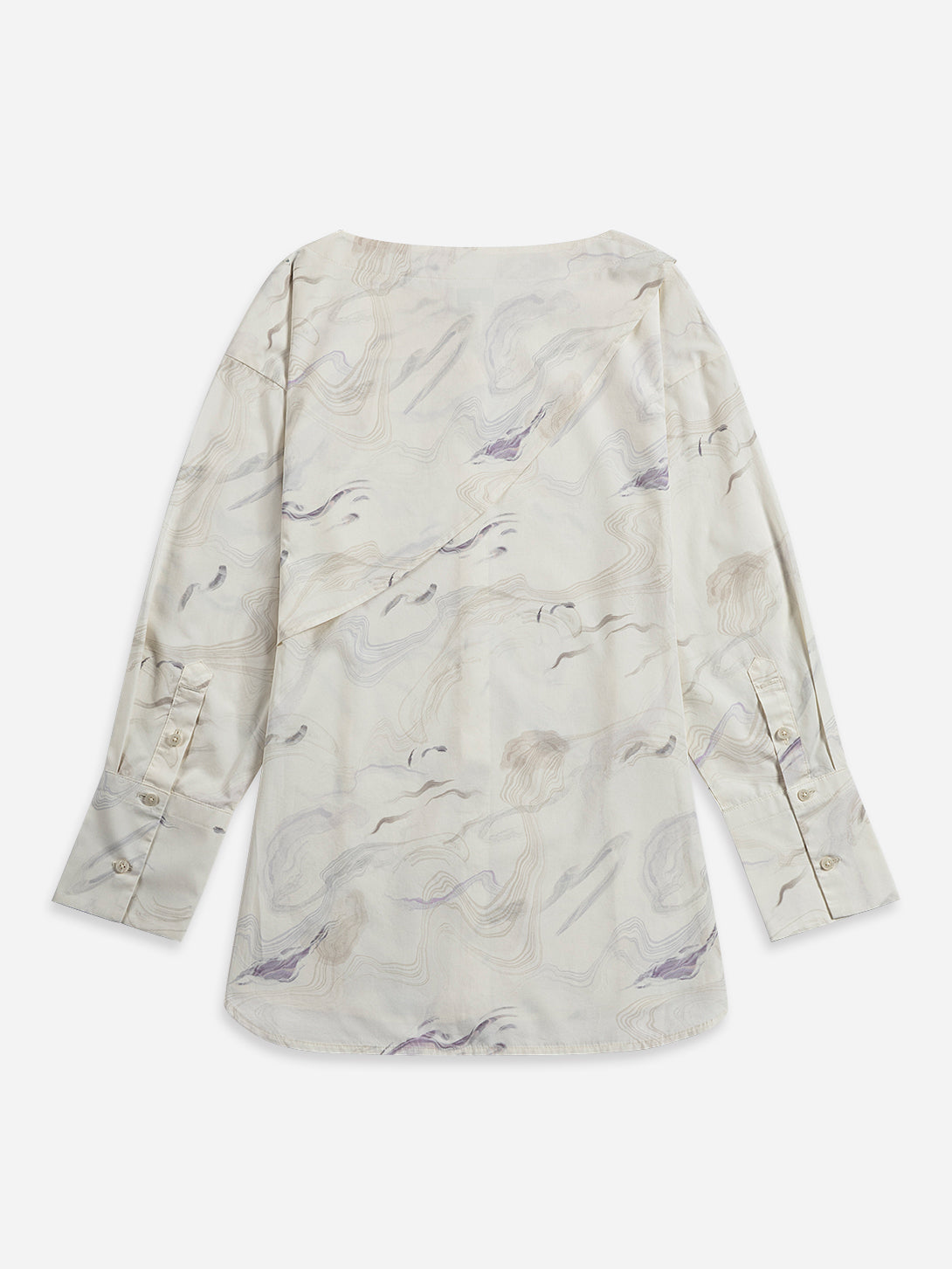 Seedpearl AOP AOP Boat Neck Shirt Womens All Over Print Long Sleeve Woven Shirt Loose Crew Neck Fit Cotton 