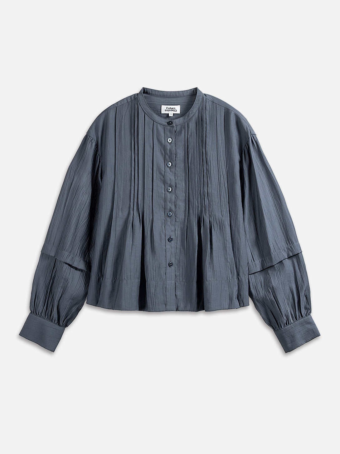 Stormy Blue Crinkle Button-up Blouse Womens Future Classics Button Up Long Sleeve Blouse 