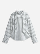 Offwhite/ Icelandic Purple Stripe Striped Scarf-Detailed Top Womens Striped Relaxed Fitting Oversized Shirt Woven Pullover Shirt Scarf Feature 