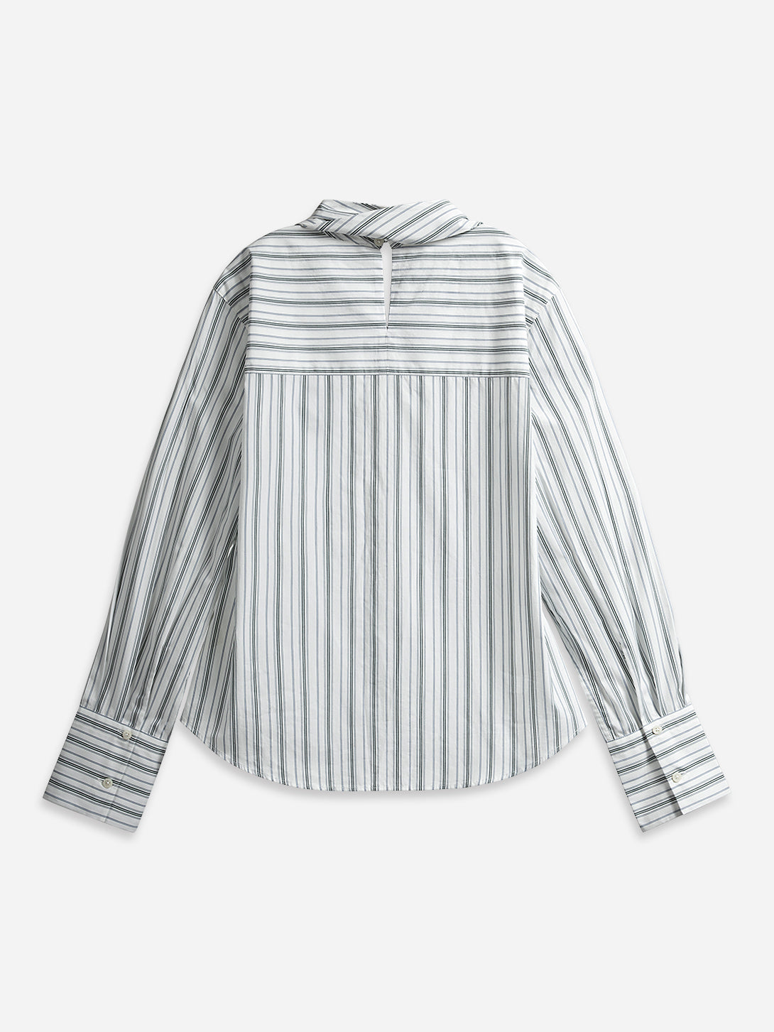 Offwhite/ Icelandic Purple Stripe Striped Scarf-Detailed Top Womens Striped Relaxed Fitting Oversized Shirt Woven Pullover Shirt Scarf Feature 