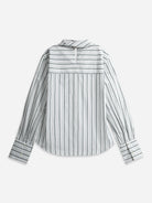 Offwhite/ Icelandic Purple Stripe Striped Scarf-Detailed Top Womens Striped Relaxed Fitting Oversized Shirt Woven Pullover Shirt Scarf Feature 