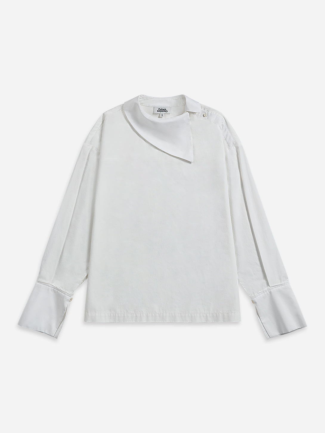 Offwhite Asymmetric Collar Top Womens Long Sleeve White Collared Woven Shirt Womens Loose Relaxed Fit Shirt 