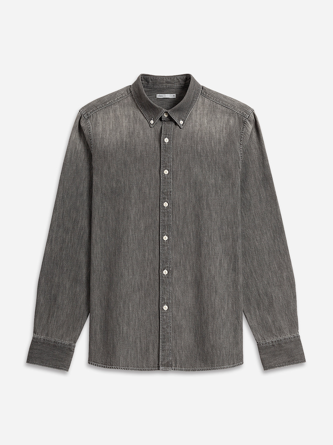 Lt Grey Fulton Denim Shirt Mens Button Down Collar Shirt Faded Grey Denim Casual Work Shirt Long Sleeve 