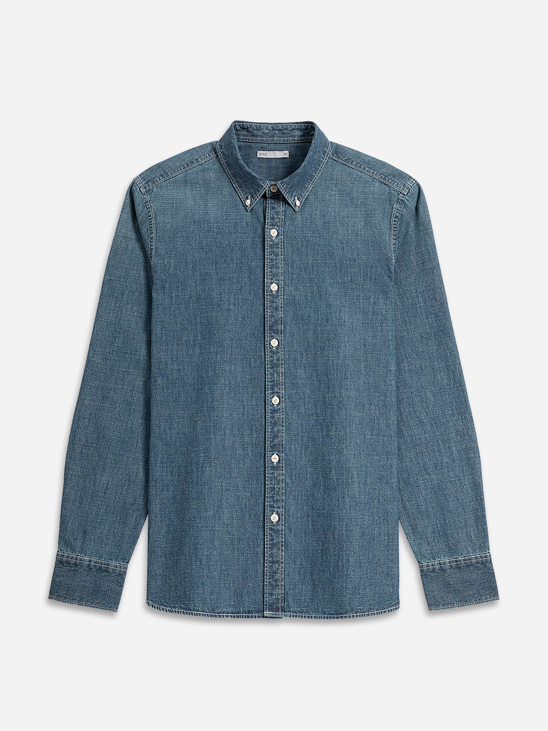 Mid Indigo Fulton Denim Shirt Mens Denim Button Down Shirt Button Down Collar Casual Long Sleeve Shirt Faded Denim Shirt Indigo Denim