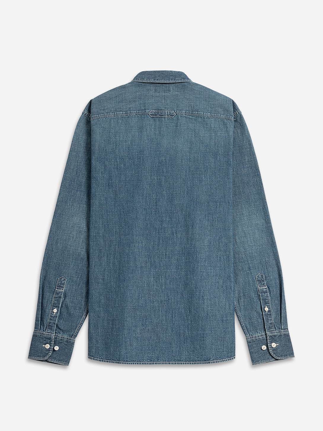 Mid Indigo Fulton Denim Shirt Mens Denim Button Down Shirt Button Down Collar Casual Long Sleeve Shirt Faded Denim Shirt Indigo Denim