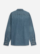 Mid Indigo Fulton Denim Shirt Mens Denim Button Down Shirt Button Down Collar Casual Long Sleeve Shirt Faded Denim Shirt Indigo Denim